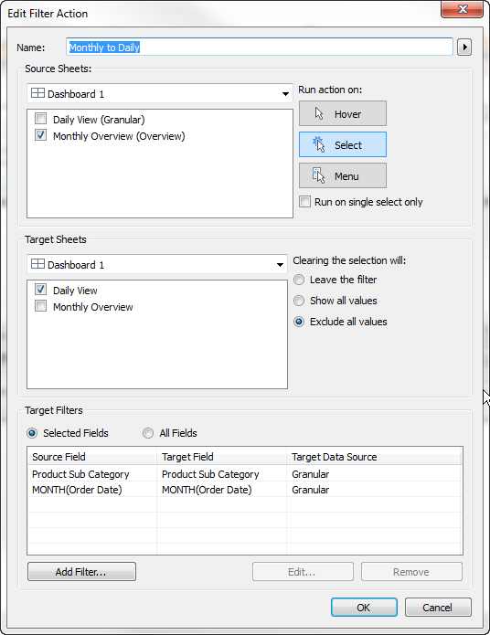 action across data source