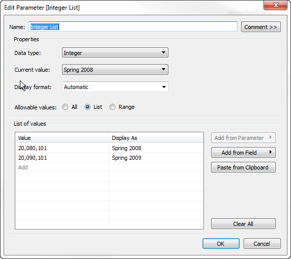 parameter - string with aliases